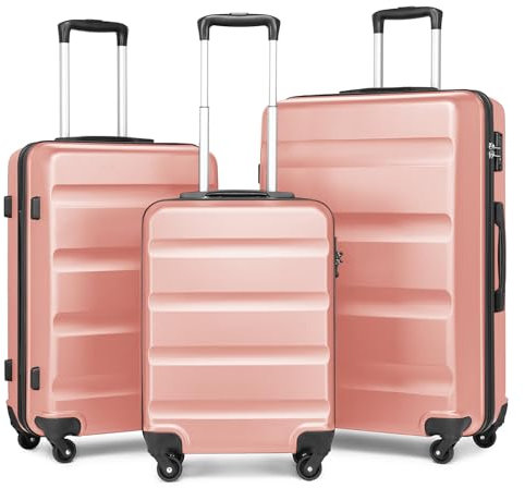 KONO Gepäck-Sets Kofferset Hartschale Koffer Reisekoffer Set 3 teilig Hartschalenkoffer Rollkoffer Set mit TSA Schloss und 4 Rollen (Koffer Trolleys Set, Rosa)