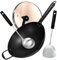 Seraphize with Lid 34cm | Nitriding Technology Carbon Steel Frying Pan with Spoon, Spatula & Pan Lid, Frying Pan with Lid, Induction Hob Wok, Beach Wooden Handle, Stainless Steel Wok (3, 32 CM)