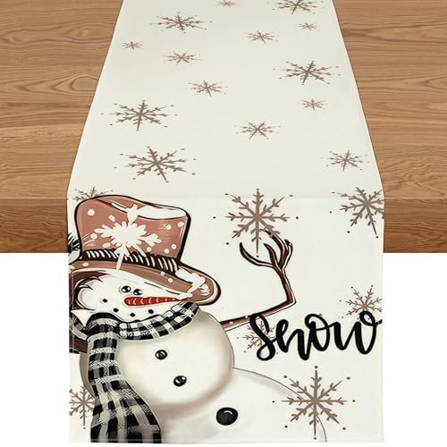 YCOLL Weihnachtsdeko Tisch Tischläufer Weihnachten Tischläufer Schneemann Winter Wasserabweisend Tischläufer Modern Weihnachtstischläufer für Drinnen und Draußen Party Küche Esstisch Dekoration