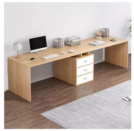 Großer Doppel-Schreibtisch mit 3 Schubladen, Computer-Arbeitsplatz für 2 Personen, Heimbüro, Schreibtisch, Braun (240 x 60 x 75 cm)