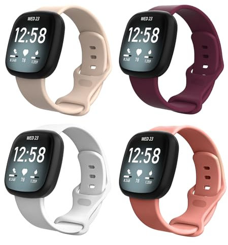 4 cinturini di ricambio per Fitbit Versa3/4/Sense/Sense2, unisex, impermeabili, morbidi, traspiranti, elastici, in silicone, stile classico, sportivo, regolabile, elastici, per smart watch, idea