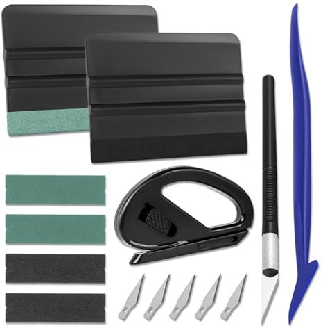 Art3d Outil Kit de Film de fenêtre Kit de Film de Voiture Professionnel avec raclette en Feutre et pièces de Rechange en Feutre, Couteau d’Artisanat et Lames, découpeur de Vinyle sûr, Micro raclette