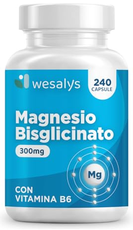 Magnesio Bisglicinato 240 Capsule (fino a 4 mesi) I Forma Chelata I Magnesio glicinato. Con Vitamina B6, Organico, Magnesium glycinate, Integratore Muscoli, Sistema Nervoso, Stress, Ossa. Wesalys