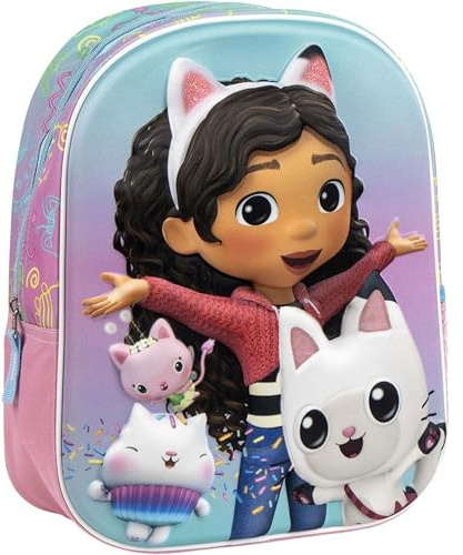 Gabby's Dollhouse 3D-Kinderrucksack für Mädchen – farbenfrohes Design und lustige Reliefs | Gabby-Schulrucksack mit großem Fassungsvermögen und verstellbaren Trägern
