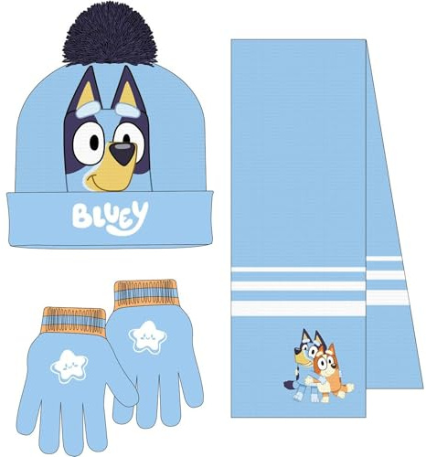 CERDÁ LIFE'S LITTLE MOMENTS Bluey Winter Children's Hat, Gloves and Scarf Set, Ideal Cold 3 Pieces, Standard (Pack of 3) Unisex Children