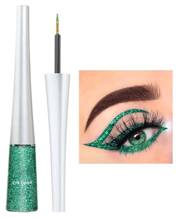 Bunter Glitzer Eyeliner, Liquid Schimmer Glitter Eyeliner, Grün Metallic Glitzerstifte, Wasserfest & Wischfest, Präziser Strich, Wischfest, Green Eyeliner Augen Make up für Frauen（Grün）