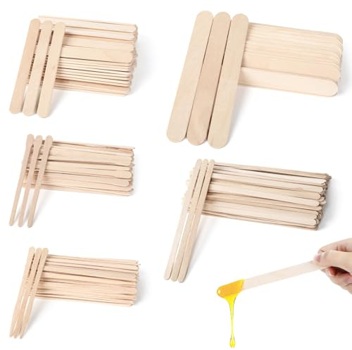 450 Pièces Batonnet en Bois, 5 Tailles Spatule Epilation, Bâtonnets de Bois, Jetable Baton Epilation Cire pour Sourcils Lèvres Corps Épilation