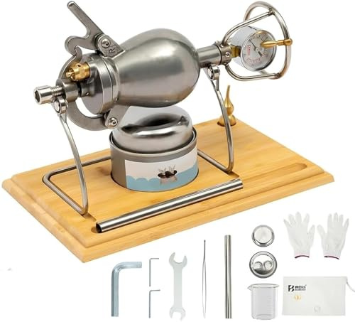 Chinesische Popcornkanone, Vintage-Popcornmaschine aus Edelstahl, Mini Popcornmaschine Druck mit Holzsockel, Ideal für Familienfeiern und Unterhaltung(Silver,260 ml)