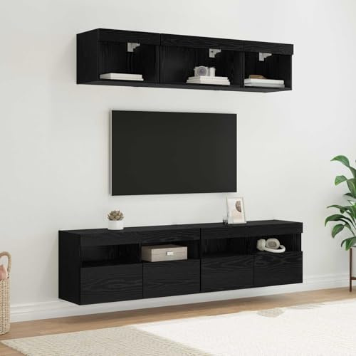 Lumanois Unités murales TV avec LED 5 pcs Chêne Noir 80 x 30 x 40 cm Meubles TV Noir,3402970