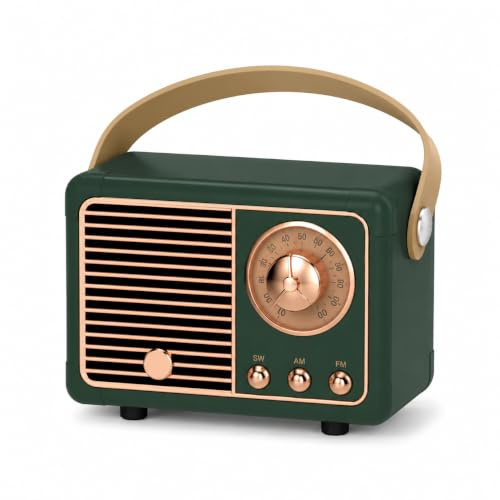 MONTY SOUL Mini Cassa Bluetooth Retrò 5W, Altoparlante Portatile HiFi 360°, Radio FM, Microfono Integrato, Supporto Scheda TF, USB e AUX, Batteria Ricaricabile 400 mAh (HM11) (Verde Scuro)