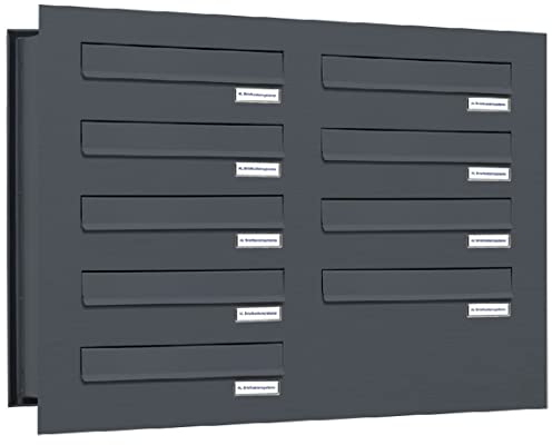 AL Briefkastensysteme 9er Briefkasten Mauerdurchwurf in Anthrazitgrau RAL 7016, 9 Fach DIN A4, wetterfeste Premium Briefkastenanlage Postkasten