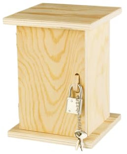 MÉGACRÉA Tirelire en Bois avec Cadenas 10 x 10 x 13,5 cm - Tirelire en Bois Naturel - Objet de Décoration pour Enthusiastes de la Décoration d'Intérieur - Mixte - Tout Âge