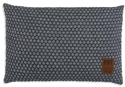 KNIT FACTORY - Juul Kissen - Zierkissen mit Füllung und Bezug - Rechteckige Dekokissen - Sofakissen aus 30% Wolle und 70% Polyacryl - Anthrazit/Grau - 60x40 cm