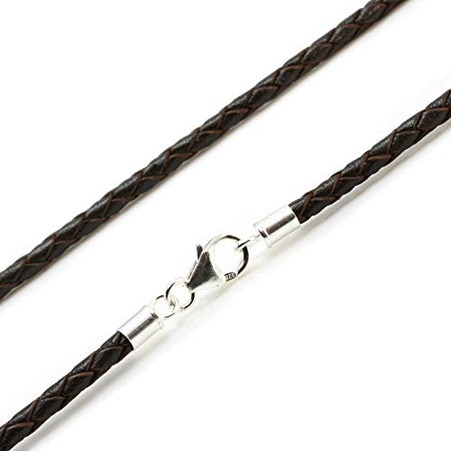 Brown Leather Necklace with Sterling Silver Ends and Clasp-Genuine Braided Leather 16 - 30 Cord (18)
