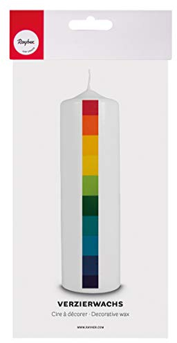 Rayher 31616000 Wachsfolie Regenbogenset, 10 x 5 cm, 10 Farben sortiert, zum Gestalten von Kerzen (Firmung, Konfirmation, Taufe, Hochzeit etc.), Regenbogen