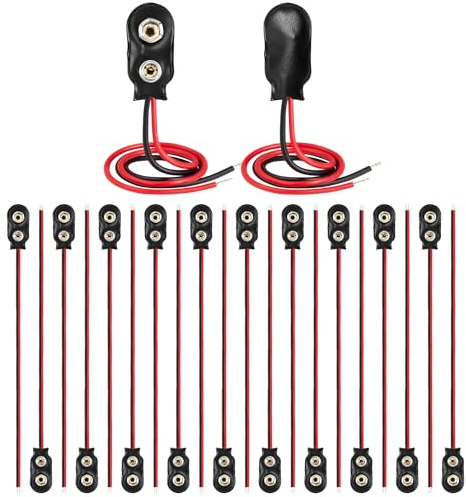 Chanzon UL Wires 20PACK 9v Battery Dual Connector Clip I type Snap with Pigtail Housing Soft Leather Leads Wires for Adapter Replacement Terminal