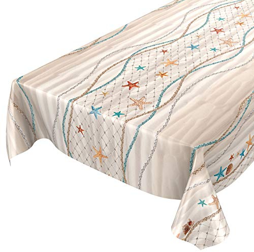 ANRO Wachstuch Tischdecke abwaschbar Wachstuchtischdecke Wachstischdecke Seestern Fischnetz Sand Strand 200x140cm