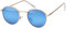 styleBREAKER Unisex Panto Sonnenbrille mit runden Gläsern | Metallrahmen mit Federscharnier & UV400 Schutz | verspiegelte oder getönte Flachgläser, Gestell Gold/Glas Blau verspiegelt