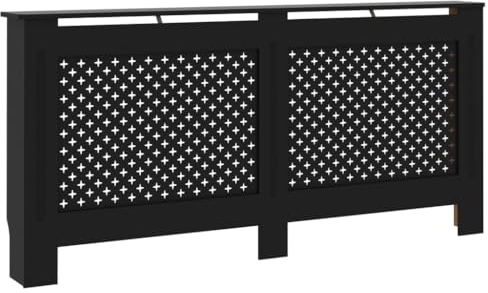 vidaXL Radiator Cover - Black MDF with Slatted Design, Shelf Space for Display, Home Decor Enhancement, Size 172x19x81 cm