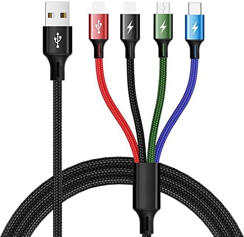 Minlu Câble USB 4 en 1, câble chargeur USB charge rapide 4A câble multi 1.2m USB Type C/Micro/2 iP pour iP12/11/Xs/X/8/ Samsung Galaxy/Huawei/Xiaomi/OnePlus/Kindle
