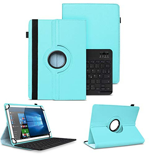 NAUC Schutzhülle kompatibel mit PEAQ PET 100 101 1008 Tasche Tablet Schutz Hülle Kunstleder Bluetooth Tastatur QWERTZ 360 Drehbar Cover Keyboard Case, Farben:Türkis