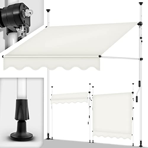 tillvex Klemmmarkise mit Handkurbel Balkon | Balkonmarkise ohne Bohren | Markise UV-beständig & höhenverstellbar | Sonnenschutz wasserdicht (Beige, 200cm)