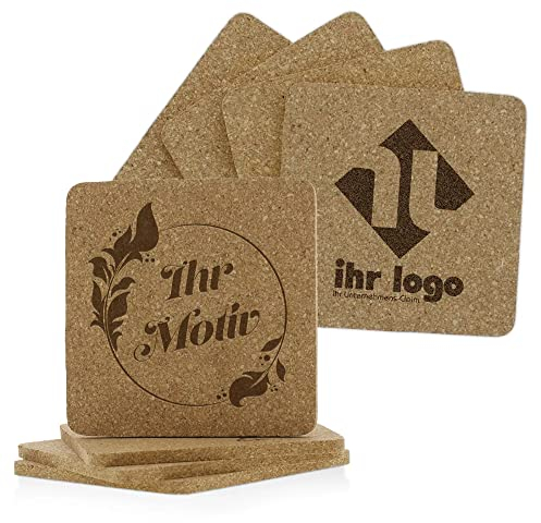 stempel-fabrik – personalisierbare Untersetzer aus Kork – gravierte Getränke-Untersetzer im 4er-Set – Glasuntersetzer – Untersetzer für Getränke, Tassen, Gläser und Co (4 Stück/eckig)