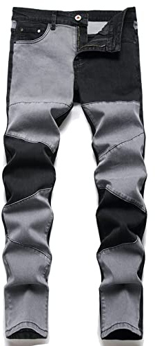 AITITIA Men's Ripped Regular Fit Jeans, 1017 Black Grey, 40