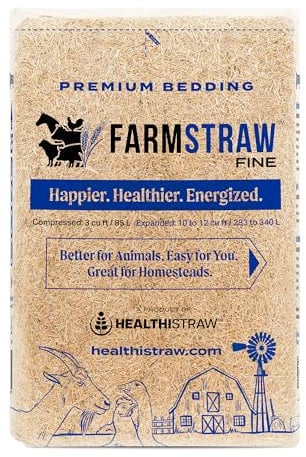 HealthiStraw FarmStraw Fine Cut, 3 cu ft (25 lbs) – All-Natural Wheat Straw Animal Bedding for Homesteads, Hobby Farms, and Small Pets – Clean, Absorbent and Soft – Sustainably Sourced