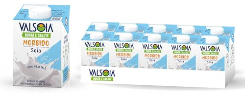 Valsoia - Bevanda Soia Gusto Morbido, Box da 10 Tetra Brik da 500 ml, 100% Vegetale, Senza Lattosio e Glutine, Fonte di Proteine Vegetali, Ideale anche per Vegani, Vegetariani e Celiaci