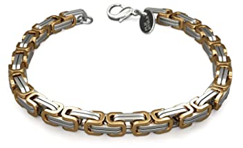 Fly Style Byzantiner Königskette Gold+Silber Edelstahl - Königsarmband Armband Herren 18 Karat teil-vergoldete Kette - 6mm breit, 21cm lang