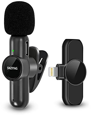 SNZIYAG Wireless Lavalier Microphone for iPhone iPad,Plug-Play Wireless Mic for Video Recording,Professional Lav Mic for YouTube,TikTok,Clip-on Microphones for Live Streaming,Auto Sync/No APP(iOS)