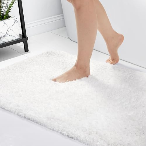 Deconovo rutschfeste Badematte Flauschig Badteppich rutschfest Shaggy Badezimmer Teppich Badvorleger Waschbar Badematten & Badteppiche Duschvorleger Badewanne, 50x80 cm, Weiß, 1 Stück