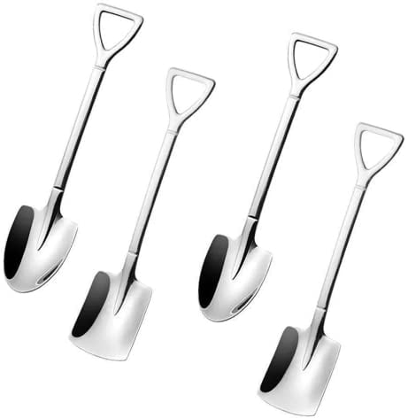 4Pcs Stainless Steel Spade Spoon Mini Shovel Spoons Pointed Spoon Coffee Tea Sugar Stirring Spoon Novelty Spade Teaspoons Suitable for Drinking Coffee Eating Fruit Desserts Ice Cream