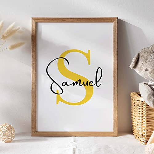 Generisch Personalisiertes Kinderzimmer Poster Jungen & Mädchen Wandbilder Babyzimmer Wanddeko mit Namen Buchstabenposter Geschenke zur Geburt für Jungen und Mädchen (Gelb, A4 (29,7 x 21cm))