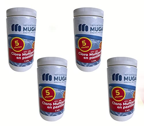 Mugar- Cloro 5 Acciones 1kg en Pastillas de 20 Gramos para Piscinas Pequeñas o Desmontables- Paquetes de 1-2-3 o 4kg (4)