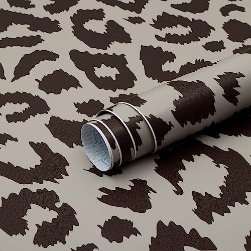 Timeet Leopard Print Contact Paper Self Adhesive Wallpaper Brown Khaki Vinyl Wrap Peel and Stick Wallpaper Animal Pattern Jaguar Spots 41x300cm Waterproof Vinyl Film for Wall Furniture Gift Wrapping