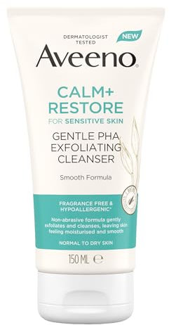 Aveeno Face Calm+Restore Gentle PHA Exfoliating Cleanser (1x 150ml), With Oat Oil and Naturally Derived PHA, Face Cleanser for Sensitive Skin, Exfoliator Gentle Enough for Daily Use