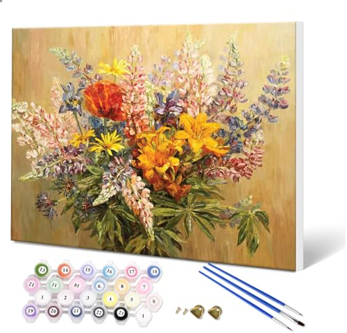 Fuumuui Malen Nach Zahlen Erwachsene und Kinder Anfänger Gemälde mit Rahmen inklusive Pinsel und Acrylfarben 40 x 49 cm - Landschaft, Stillleben Blume