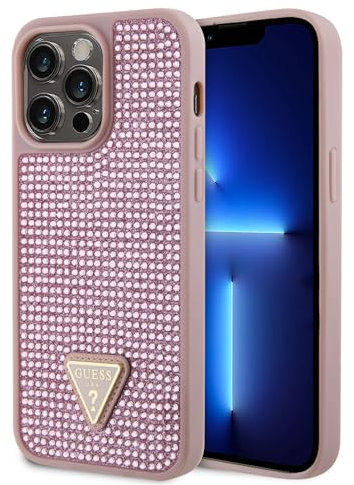 CG Mobile Guess - Custodia per iPhone 15 Pro Max con strass e logo triangolare, antigraffio, resistente alle cadute, antiurto, protezione completa e sottile, colore rosa