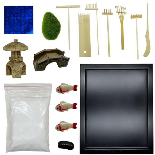 Woohome Zen Garden, Kit de décoration Jardin Japonais Sable Zen Miniature, Mini Jardin Zen Decoration de Méditation avec Râteau pour Détente et Méditation à Domicile