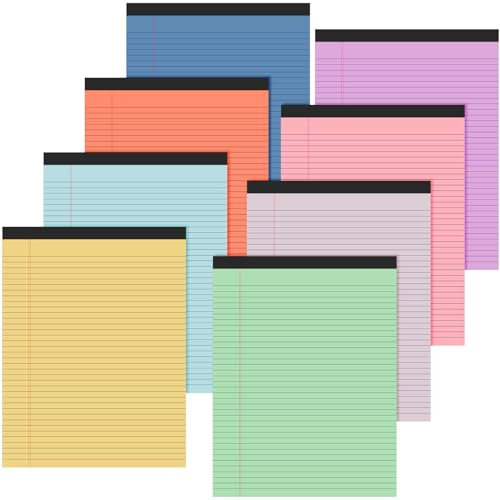 Fuutreo 8 Stück 21,6 x 27,9 cm farbige Notizblöcke, schmal, liniert, 50 Blatt pro Notizblock, perforiert, Bürobedarf für Schule, Uni, Büro, Geschäft (Bonbonfarben)