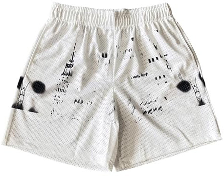 DIOTSR Skyline-Grafik-Shorts für Herren, Lässig, Streetwear, Basketball, Laufen, Workout, mit Taschen, Kordelzug, Skyline-Weiß, Klein