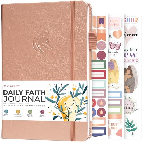 Clever Fox Journal quotidien de foi – Carnet de prière guidée, de gratitude et d'étude de la Bible – Cadeaux basés sur la foi et fournitures de journal pour femme (or rose)