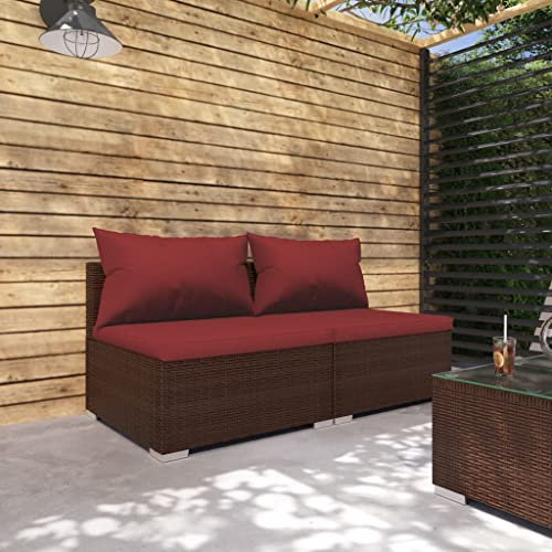 KATERYY 2-TLG. Garten-Lounge-Set mit Kissen Poly Rattan Braun,Entspanntes Gartenvergnügen Modulares LoungeSet aus Polyrattan für den Außenbereich