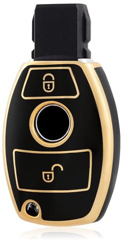 OFF WE GO Coque de Clé Etui Cles pour Mercedes Benz Boitier Clé de Voiture pour Classe A B C CL CLK E M R S SL SLK W169 W245 W202 W203 W208 W209 W210 W211 W164 W251 W220 R171, Noir Or