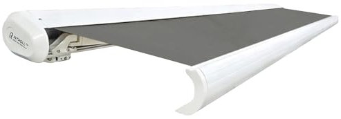 INTELROLL INT500 Full Cassette Retractable Awning, Canopy 2.5m x 2m (8.2ft x 6.6ft) For Garden Patio or Shop Front Manual Control White Frame with Acrylic Fabric 320gsm in Shadow Grey