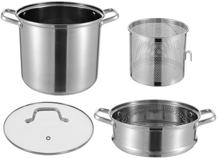 AOOUNGM Olla para pasta con colador, olla para pasta de 8 l, acero inoxidable, 28 cm, olla grande con tapa de cristal, olla para espaguetis para inducción, olla de cocción