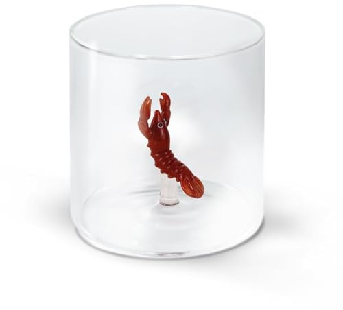 WD Lifestyle - Bicchiere in Vetro Borosilicato 250ml con Decorazione in Vetro Colorato Interna (Aragosta)