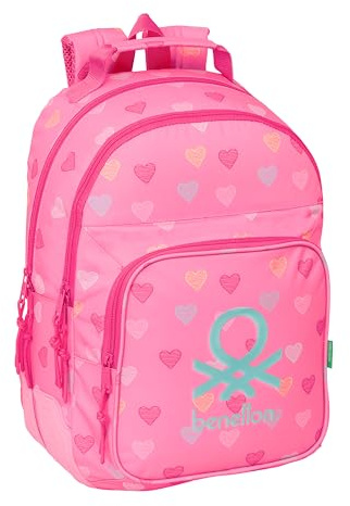 safta Benetton Heart Schulrucksack für Kinder, ideal für Kinder verschiedener Altersgruppen, bequem und vielseitig, Qualität und Widerstandsfähigkeit, 32 x 15 x 42 cm